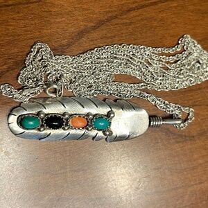 Vintage Stirling Silver Western Feather Pendant